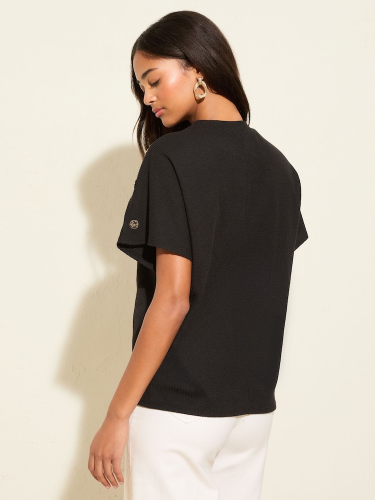 Preto - Friends Like These Button Detail Short Sleeve Tunic - Imagem 4 de 4