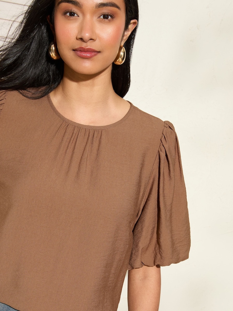Friends Like These Brown Print Bubble Sleeve Blouse - Image 2 of 4