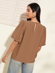 Friends Like These Brown Print Bubble Sleeve Blouse - Image 4 of 4