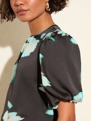 Friends Like These Blue Floral Print Bubble Sleeve Blouse - Image 2 of 4