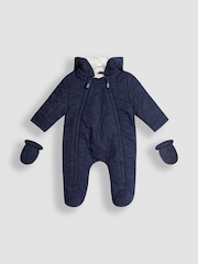 Diseño en azul marino con tractores - JoJo Maman Bébé Quilted Baby Pramsuit - Imagen 1 de 4