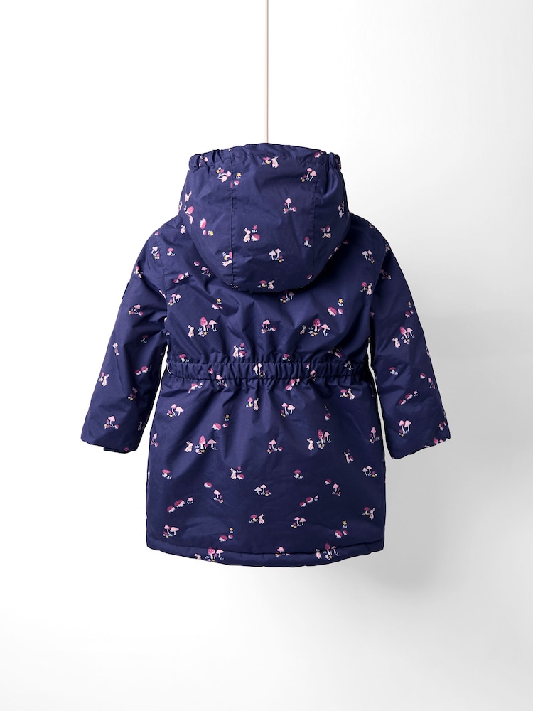 JoJo Maman Bébé Blue Floral Borg Lined Puffer Coat - Image 2 of 6 JoJo Maman Bébé Blue Floral Borg Lined Puffer Coat - Image 2 of 6