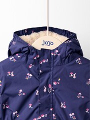 JoJo Maman Bébé Blue Floral Borg Lined Puffer Coat - Image 3 of 6