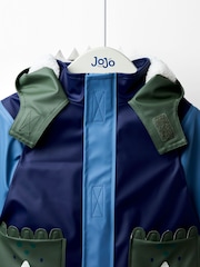 JoJo Maman Bébé Navy Multi Dino Waterproof Borg Lined Jacket - Image 3 of 5