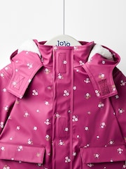 JoJo Maman Bébé Pink Ditsy Waterproof Cosy Lined Jacket - Image 6 of 9