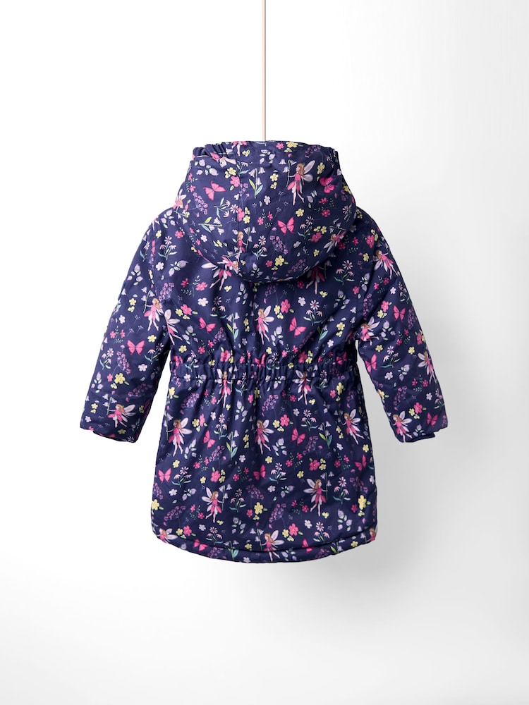 JoJo Maman Bébé Navy Blue Floral Borg Lined Puffer Coat - Image 2 of 6 JoJo Maman Bébé Navy Blue Floral Borg Lined Puffer Coat - Image 2 of 6
