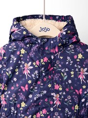 JoJo Maman Bébé Navy Blue Floral Borg Lined Puffer Coat - Image 3 of 6