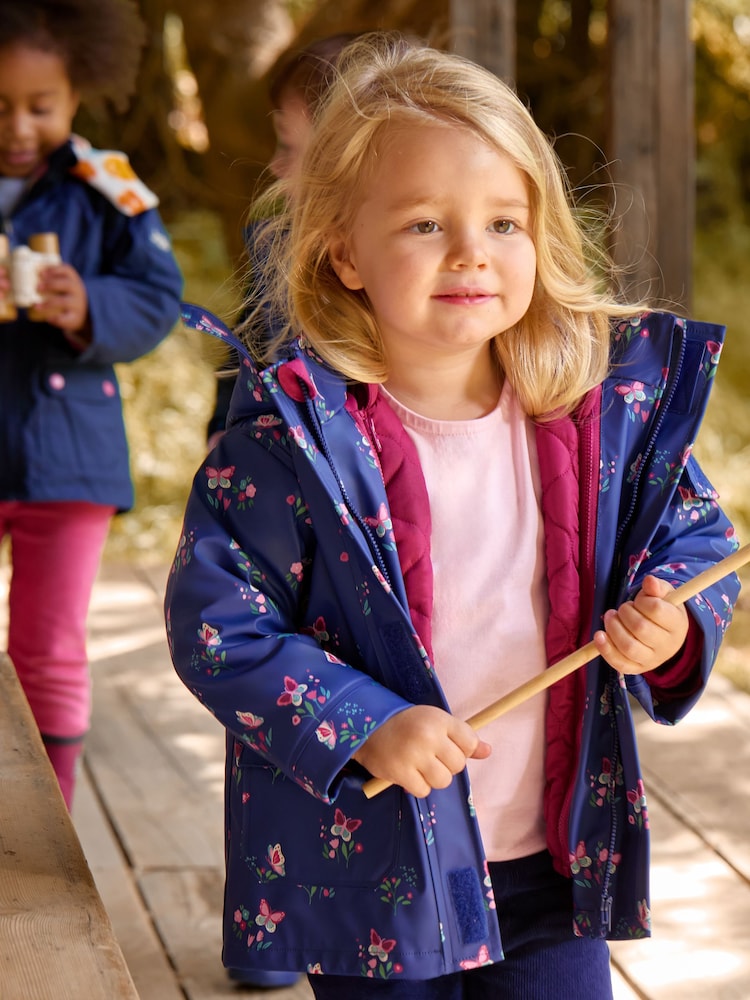 JoJo Maman Bébé Navy Ditsy 3-In-1 Waterproof Jacket - Image 1 of 6 JoJo Maman Bébé Navy Ditsy 3-In-1 Waterproof Jacket - Image 1 of 6