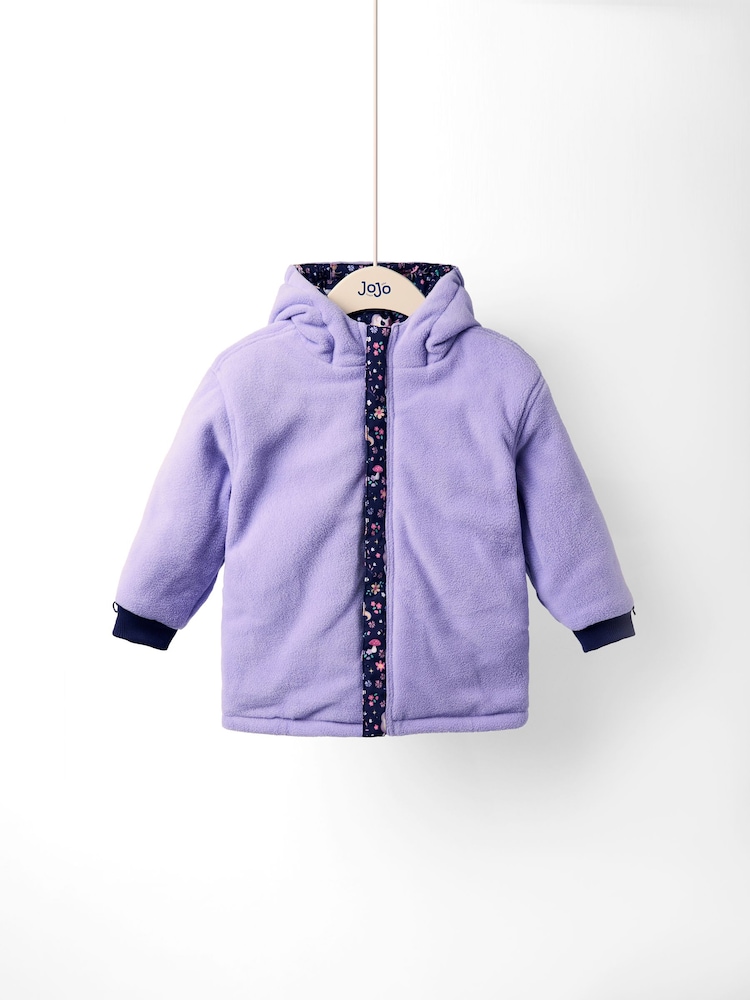 JoJo Maman Bébé Purple Reversible Fleece Lined Jacket - Image 2 of 7 JoJo Maman Bébé Purple Reversible Fleece Lined Jacket - Image 2 of 7