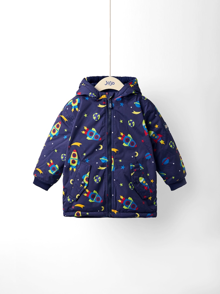 أزرق سماوي - JoJo Maman Bébé Reversible Fleece Lined Jacket - صورة 1 من 8