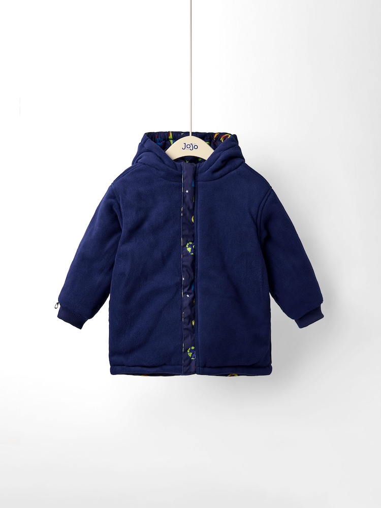 JoJo Maman Bébé Sky Blue Reversible Fleece Lined Jacket - Image 2 of 8 JoJo Maman Bébé Sky Blue Reversible Fleece Lined Jacket - Image 2 of 8