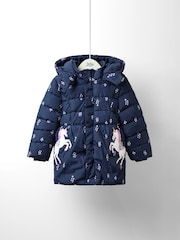 JoJo Maman Bébé Blue Fleece Lined Puffer Coat - Image 1 of 6