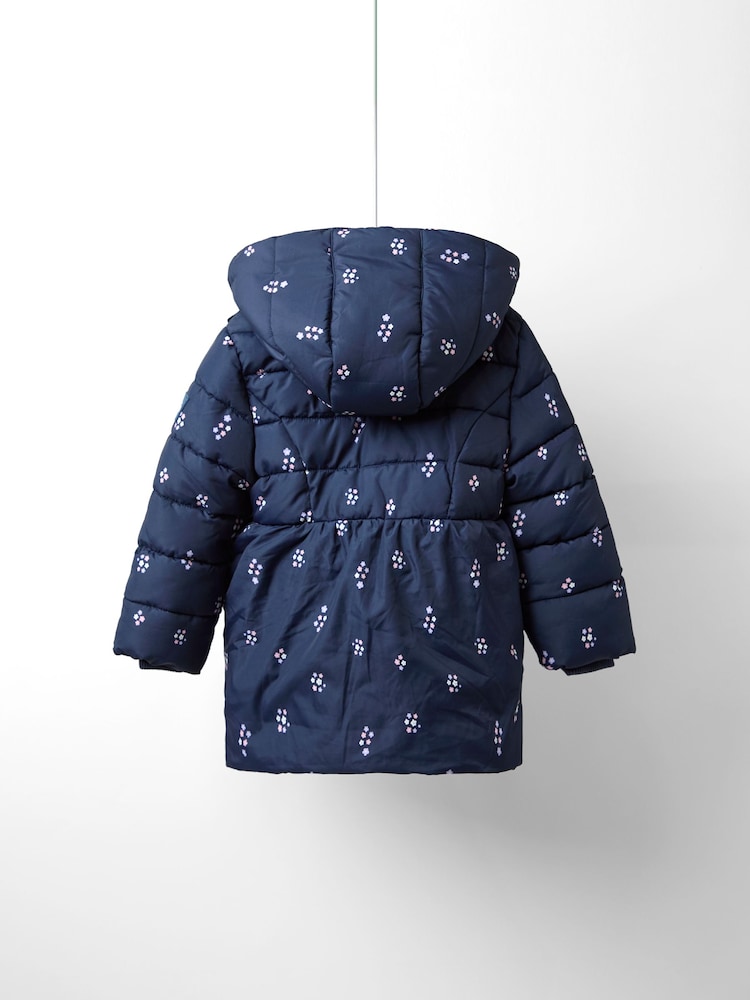 JoJo Maman Bébé Blue Fleece Lined Puffer Coat - Image 2 of 6