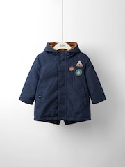 JoJo Maman Bébé Navy Adventure Badge Borg Lined Parka - Image 1 of 7