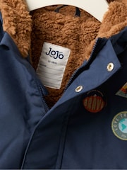 JoJo Maman Bébé Navy Adventure Badge Borg Lined Parka - Image 4 of 7