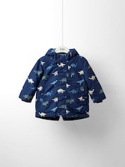 JoJo Maman Bébé Navy Dino Adventure Badge Borg Lined Parka - Image 4 of 8