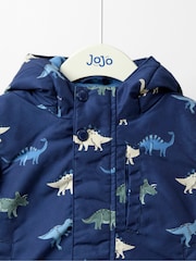JoJo Maman Bébé Navy Dino Adventure Badge Borg Lined Parka - Image 6 of 8