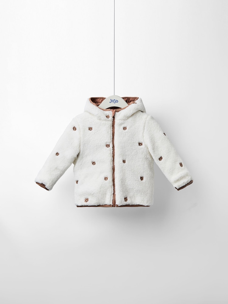 لون كريم فاتح - JoJo Maman Bébé Reversible Fleece Lined Jacket - صورة 2 من 8
