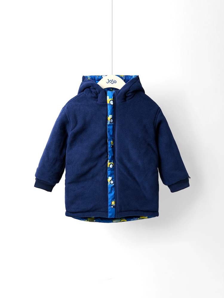 أزرق داكن - JoJo Maman Bébé Reversible Fleece Lined Jacket - صورة 2 من 8