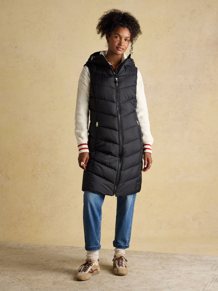 Joules Moorsdale Black Longline Showerproof Padded Gilet - Image 1 of 11 Joules Moorsdale Black Longline Showerproof Padded Gilet - Image 1 of 11