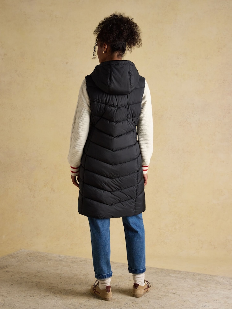 Joules Moorsdale Black Longline Showerproof Padded Gilet - Image 2 of 11 Joules Moorsdale Black Longline Showerproof Padded Gilet - Image 2 of 11