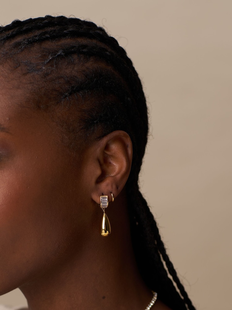 Orelia London Gold Tone Baguette & Metal Teardrop Earrings - Image 2 of 2 Orelia London Gold Tone Baguette & Metal Teardrop Earrings - Image 2 of 2