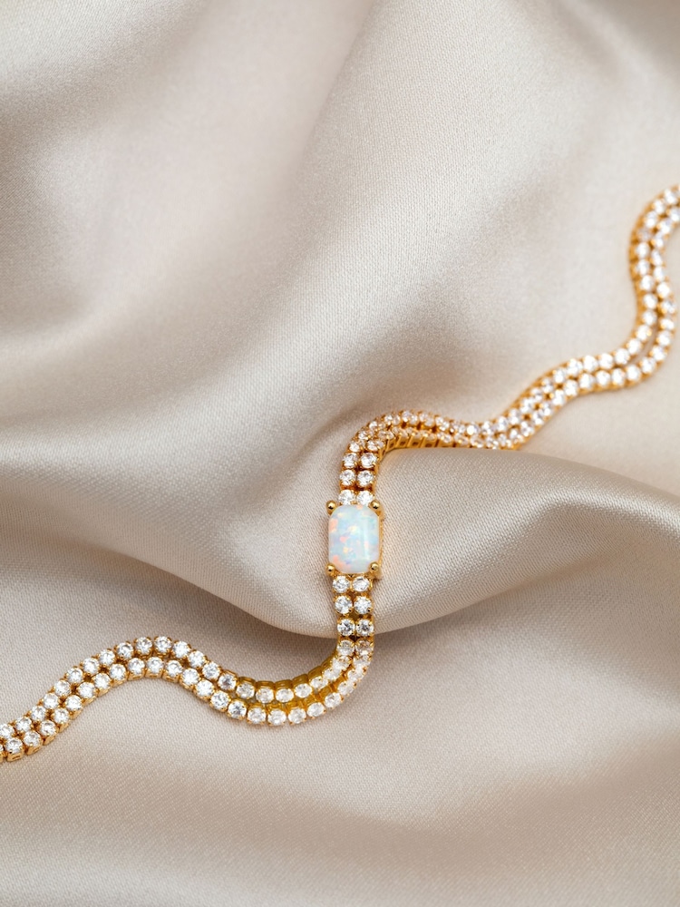 Orelia London Gold Tone Opal & Crystal Double Row Tennis Bracelet - Image 2 of 4 Orelia London Gold Tone Opal & Crystal Double Row Tennis Bracelet - Image 2 of 4