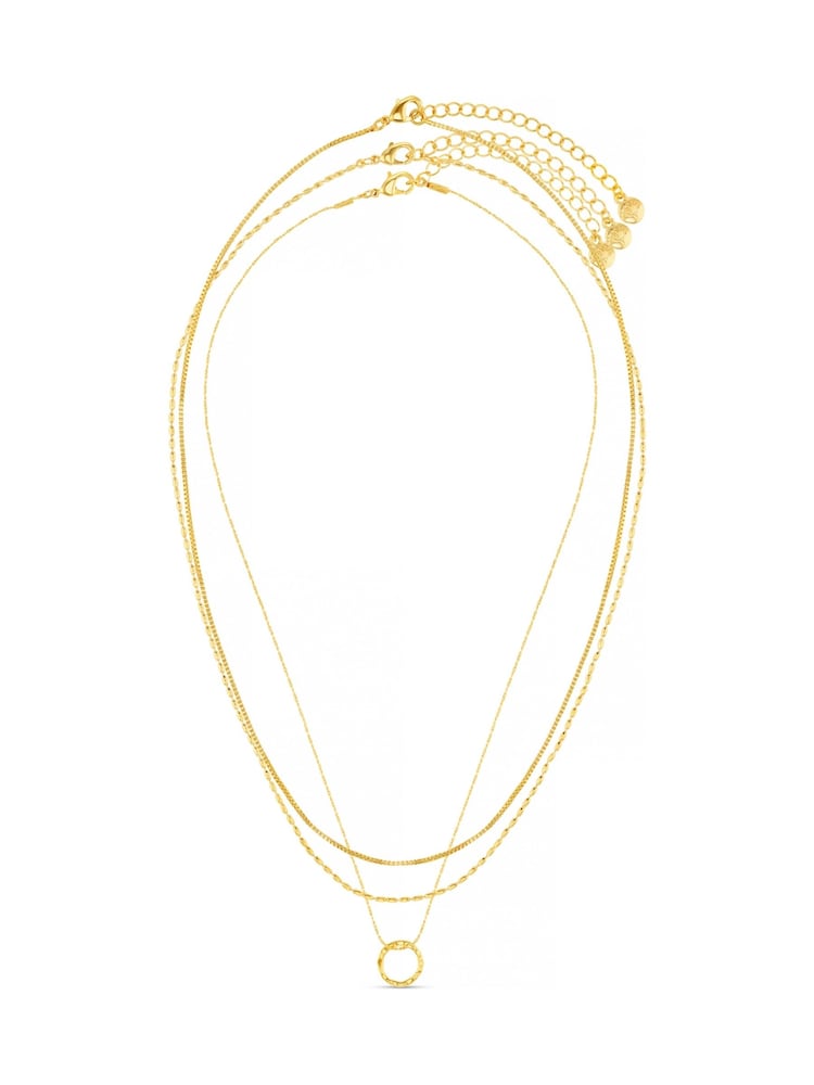 Orelia London Gold Tone Mini Open Circle Textured 3-Row Necklace - Image 1 of 4