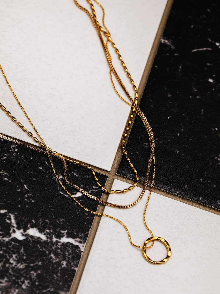 Orelia London Gold Tone Mini Open Circle Textured 3-Row Necklace - Image 3 of 3 Orelia London Gold Tone Mini Open Circle Textured 3-Row Necklace - Image 3 of 3