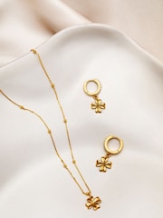 Orelia London Gold Tone Lucky Clover Charm Pave Hoop Earrings - Image 2 of 3