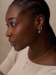 Orelia London Gold Tone Lucky Clover Charm Pave Hoop Earrings - Image 3 of 3