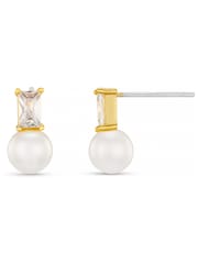 Orelia London Gold Tone Crystal Baguette & Pearl Stud Earrings - Image 1 of 3