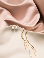 Orelia London Gold Tone Crystal Baguette & Pearl Stud Earrings - Image 2 of 3