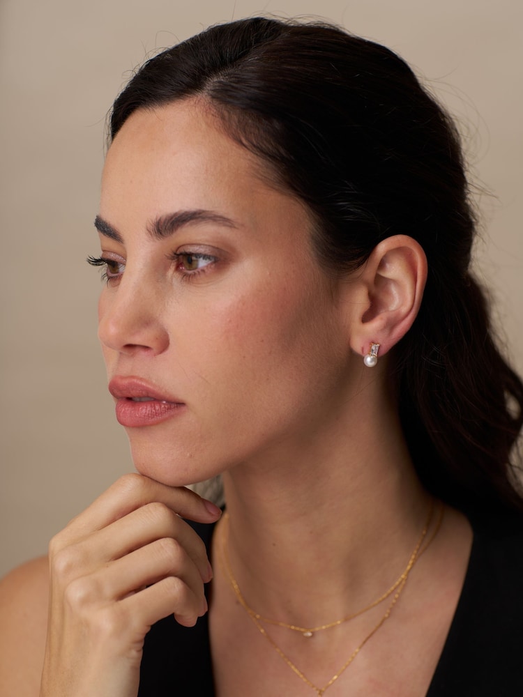 Orelia London Gold Tone Crystal Baguette & Pearl Stud Earrings - Image 3 of 3 Orelia London Gold Tone Crystal Baguette & Pearl Stud Earrings - Image 3 of 3