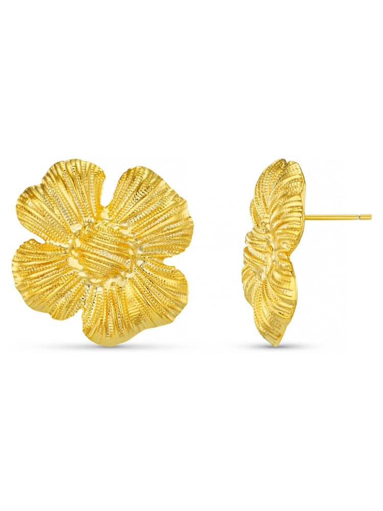 Orelia London Gold Tone Textured Flower Statement Stud Earrings - Image 1 of 3 Orelia London Gold Tone Textured Flower Statement Stud Earrings - Image 1 of 3