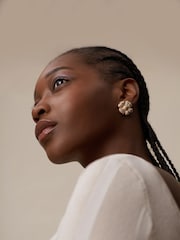 Orelia London Gold Tone Textured Flower Statement Stud Earrings - Image 2 of 3