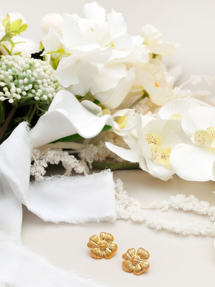 Orelia London Gold Tone Textured Flower Statement Stud Earrings - Image 3 of 3 Orelia London Gold Tone Textured Flower Statement Stud Earrings - Image 3 of 3