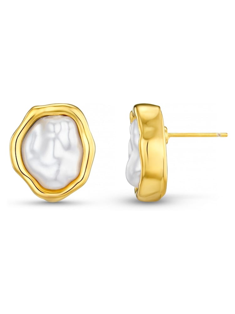 Orelia London Gold Tone Molten Pearl Stud Earrings - Image 1 of 3