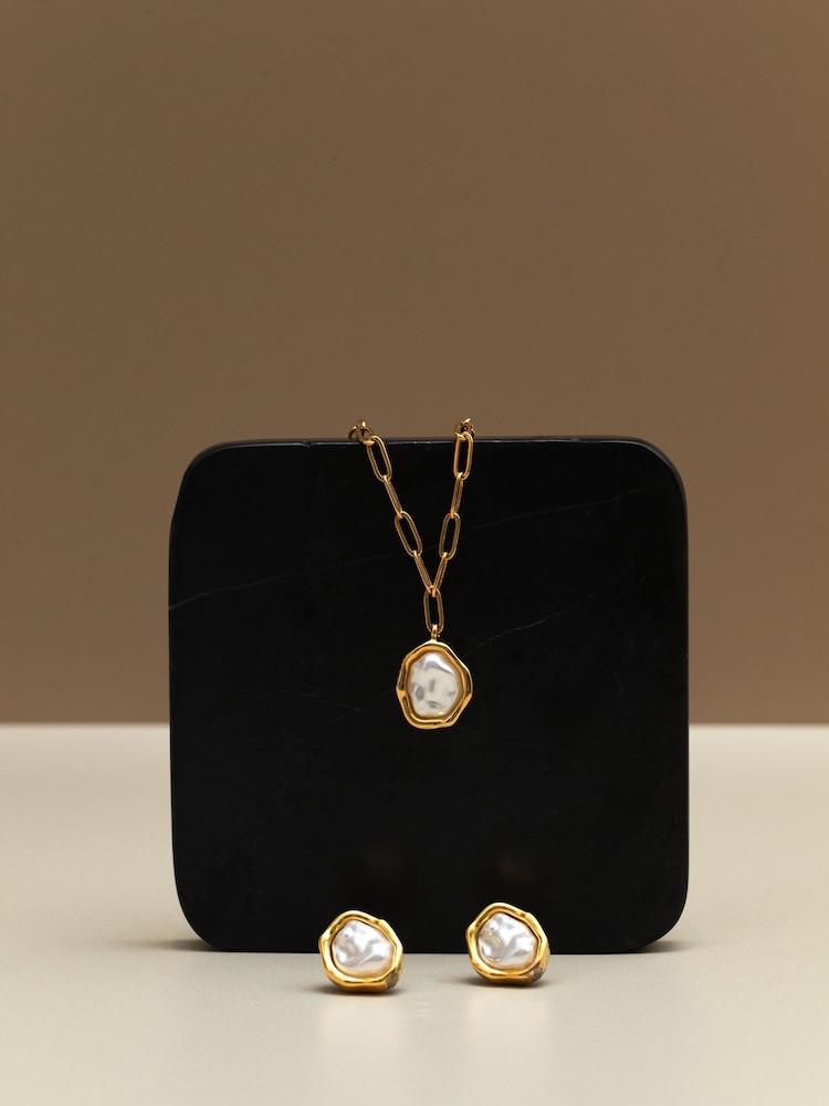 Orelia London Gold Tone Molten Pearl Stud Earrings - Image 3 of 3