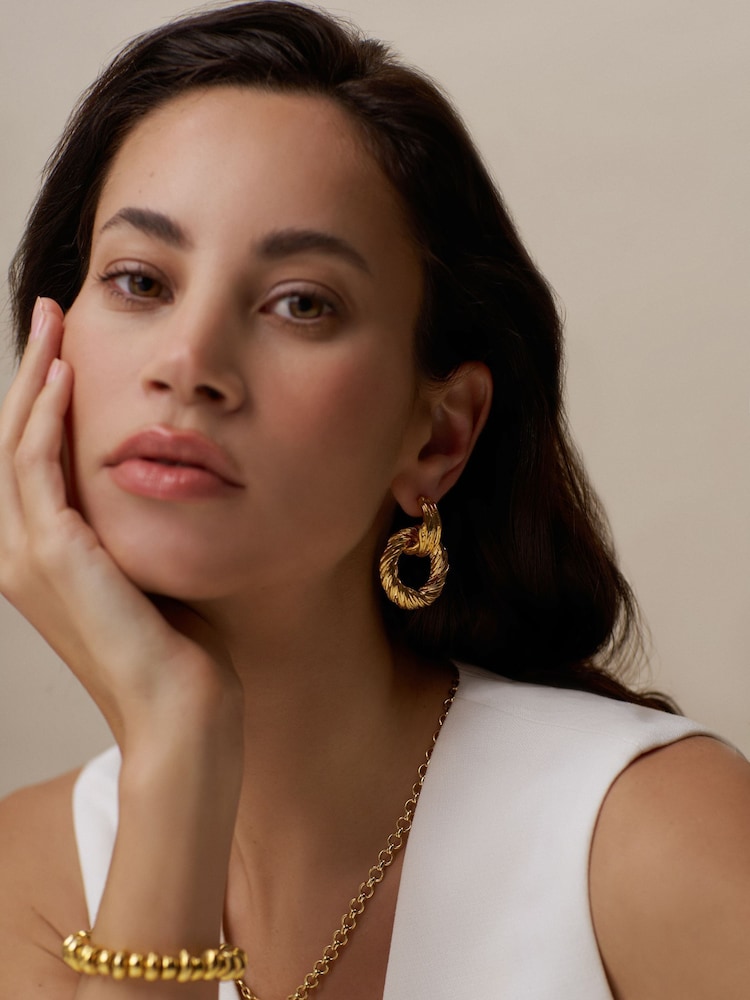Orelia London Gold Tone Statement Textured Door Knocker Earrings - Image 2 of 3
