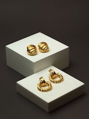 Orelia London Gold Tone Statement Textured Door Knocker Earrings - Image 3 of 3