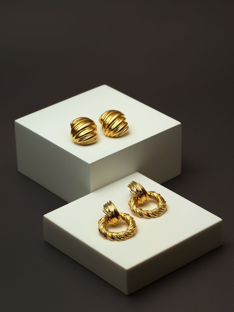 Orelia London Gold Tone Statement Textured Door Knocker Earrings - Image 3 of 3 Orelia London Gold Tone Statement Textured Door Knocker Earrings - Image 3 of 3
