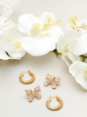Orelia London Gold Tone Pave Baguette Embellished Bow Earrings - Image 3 of 3