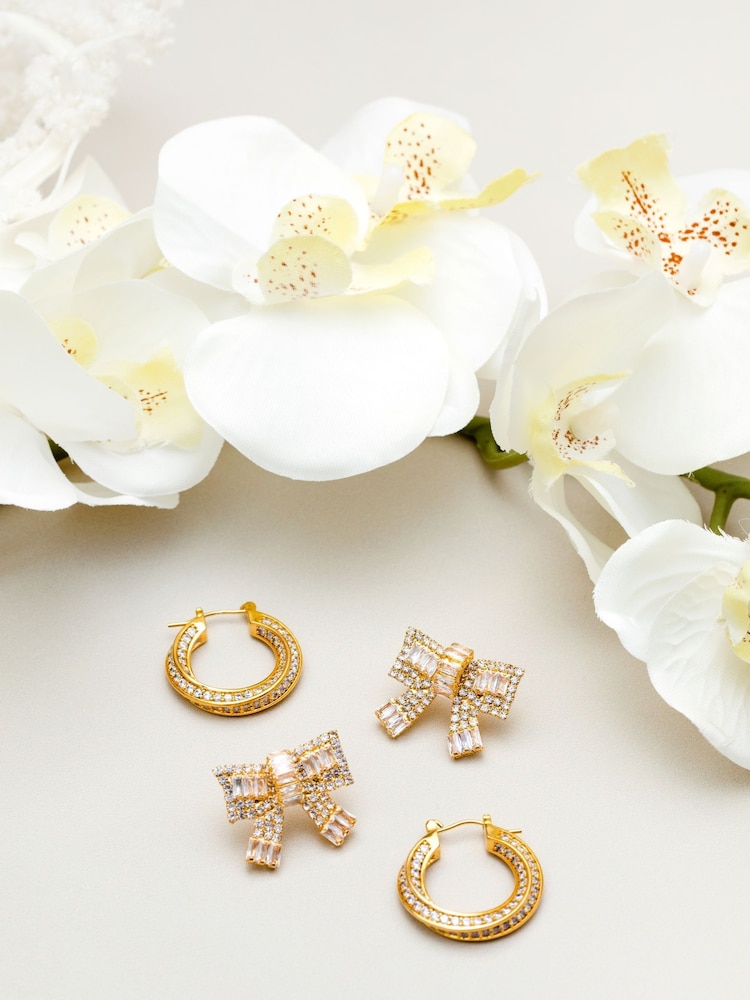 Orelia London Gold Tone Pave Baguette Embellished Bow Earrings - Image 3 of 3 Orelia London Gold Tone Pave Baguette Embellished Bow Earrings - Image 3 of 3