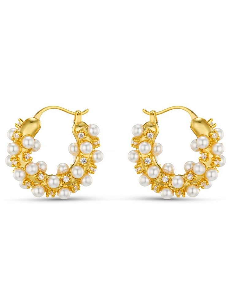 Orelia London Gold Tone Pearl & Crystal Embellished Hoop Earrings - Image 1 of 4