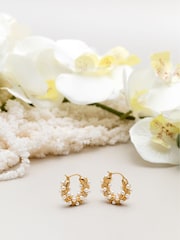 Orelia London Gold Tone Pearl & Crystal Embellished Hoop Earrings - Image 4 of 4