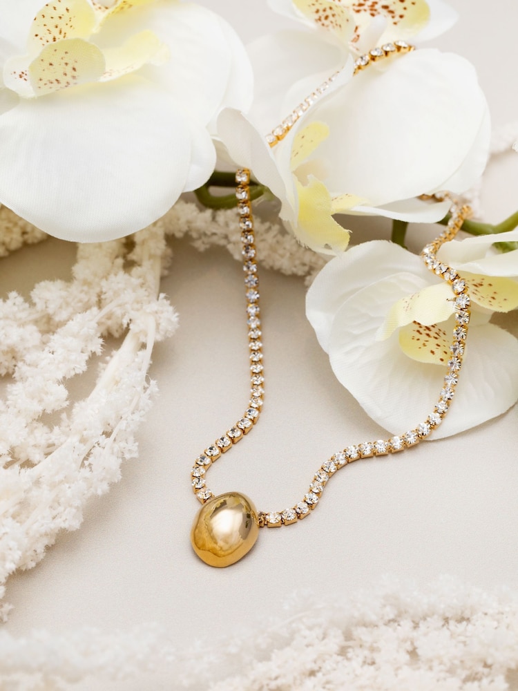 Orelia London Gold Tone Tennis Chain & Polished Drop Necklace - Image 2 of 3