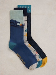 White Stuff Blue Sail Away Socks 3 Pack - Image 1 of 2