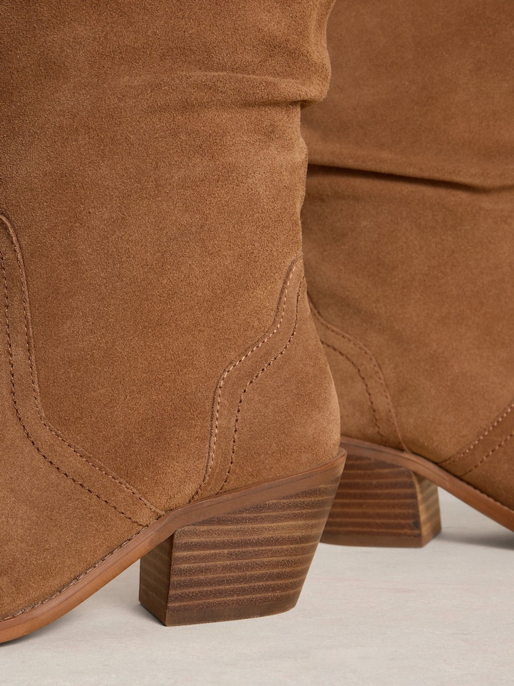 White Stuff Brown Azalea Suede Mid Slouch Boots - Image 4 of 4