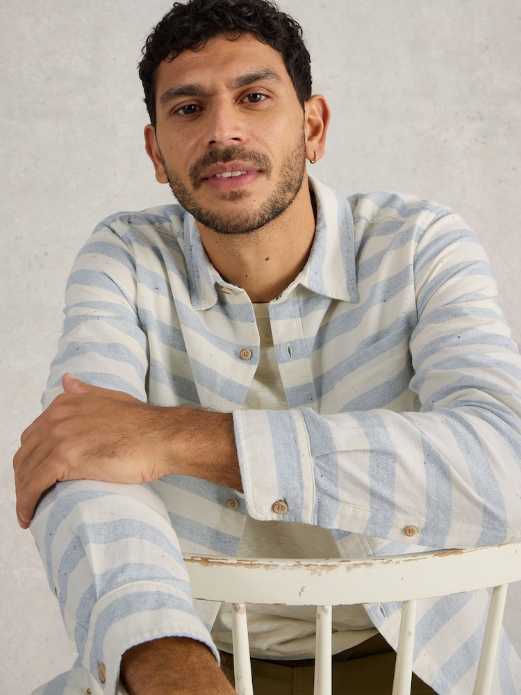White Stuff White Neppy Stripe Long Sleeve 100% Cotton Shirt - Image 4 of 6